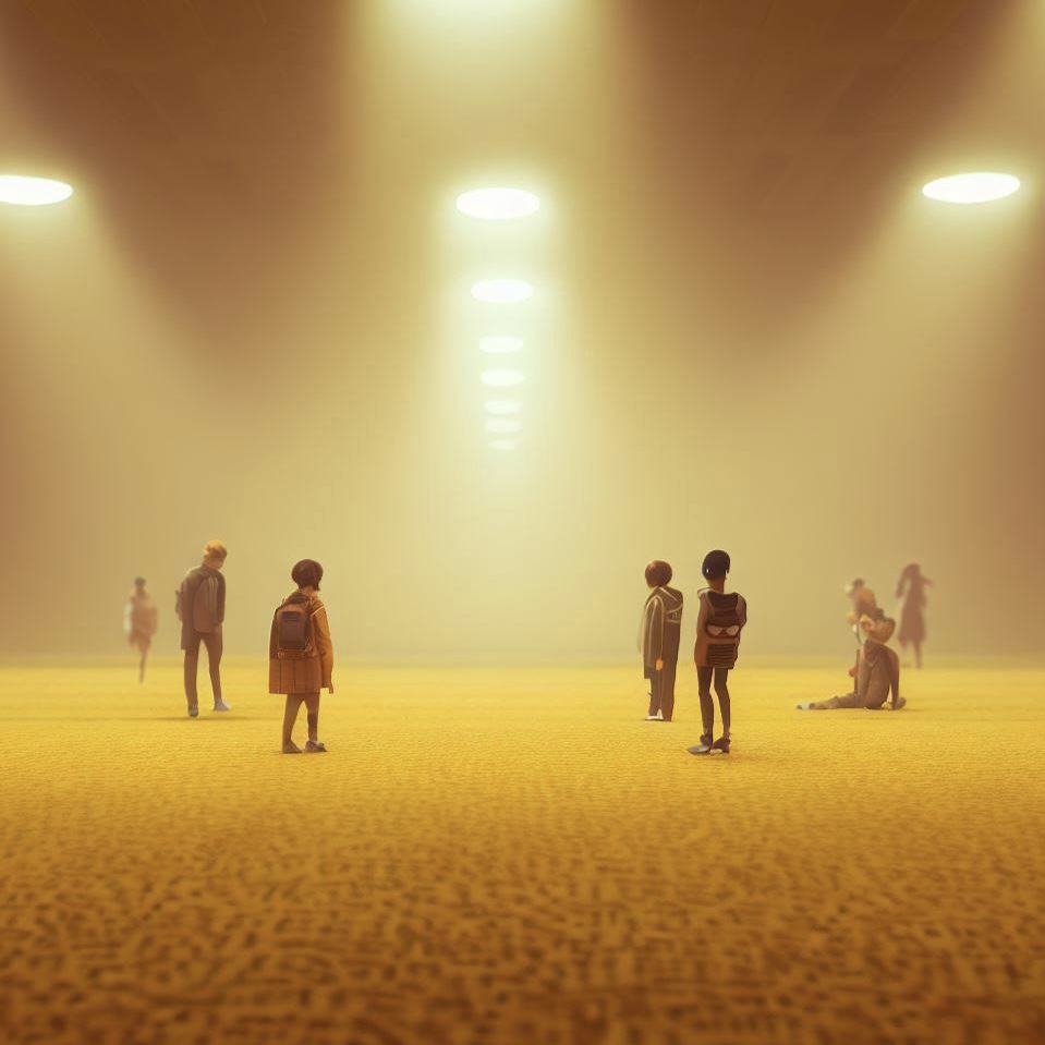 Girl and a group by friends in the Backroom.