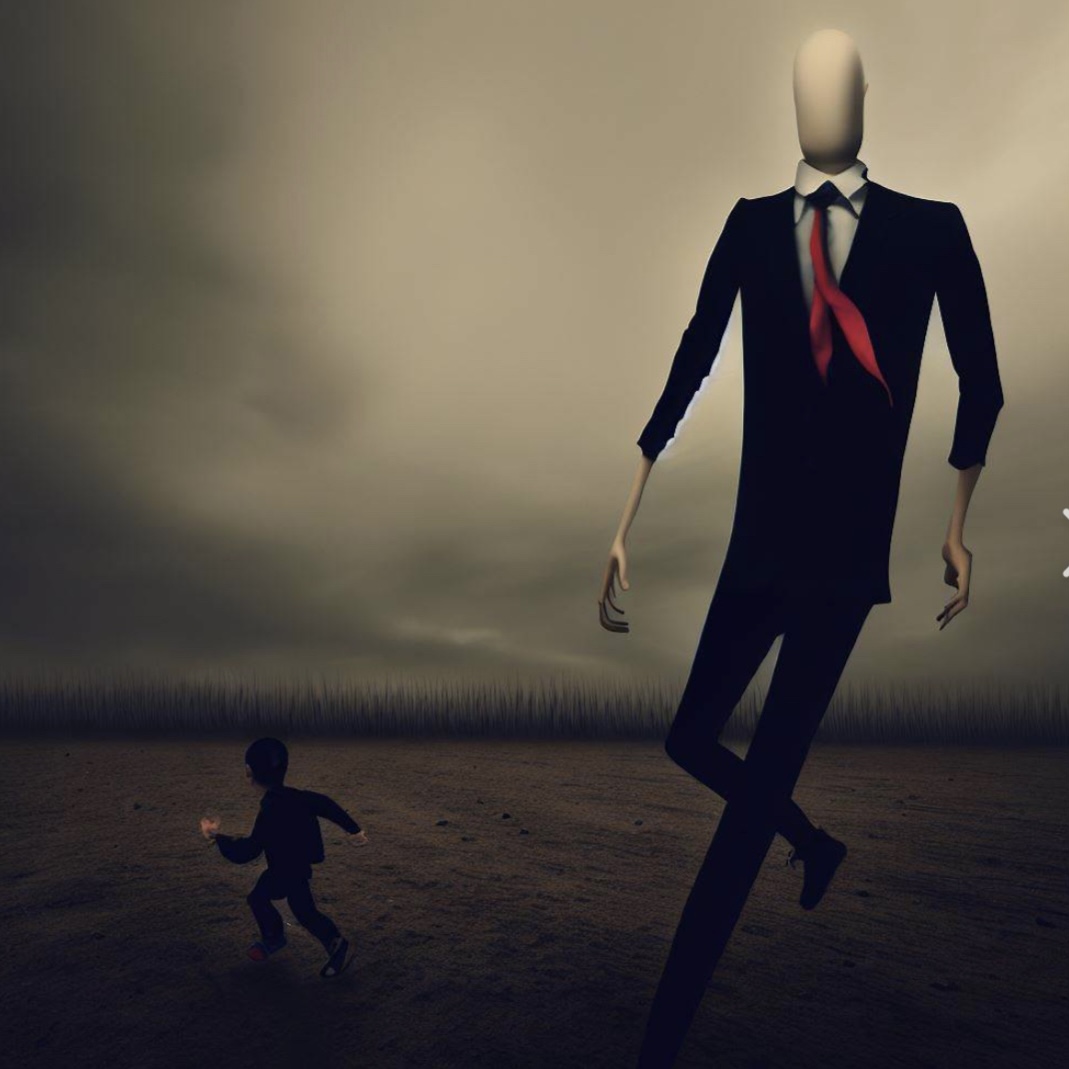 Child running from Slender Man